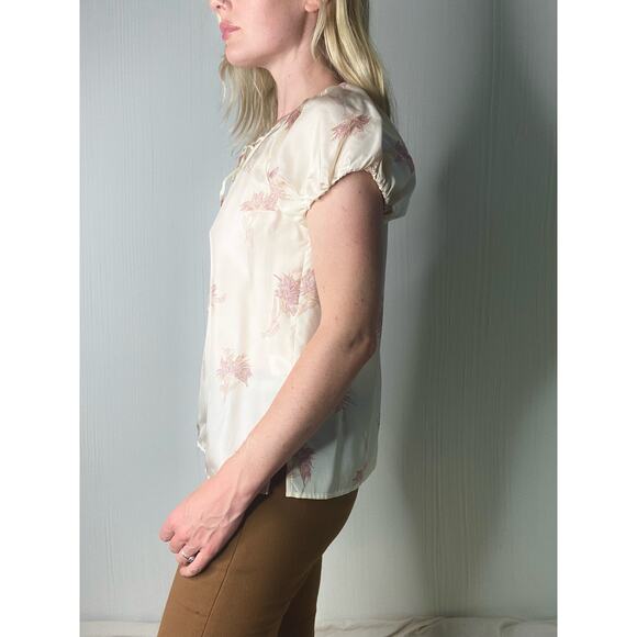 REBECCA TAYLOR Nora Silk Cap Sleeve Cream and Pink Floral Top US XSMALL - Picture 3 of 13
